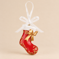 Decorazione Natalizia da Appendere a Forma di Calza della Befana Rossa con Fiocco Oro – Collezione Festa in Rosso 7x2x9 cm