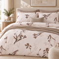Parure Copripiumino Matrimoniale ABBRACCIO Tessitura Randi Collezione Bloom in Raso di Cotone 300 T.C. Beige Tortora