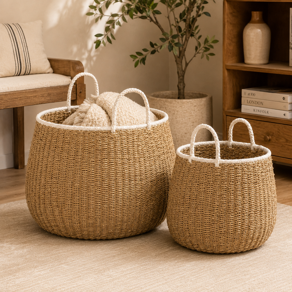 Cesto Intrecciato Naturale con Manici – Disponibile in 2 Dimensioni