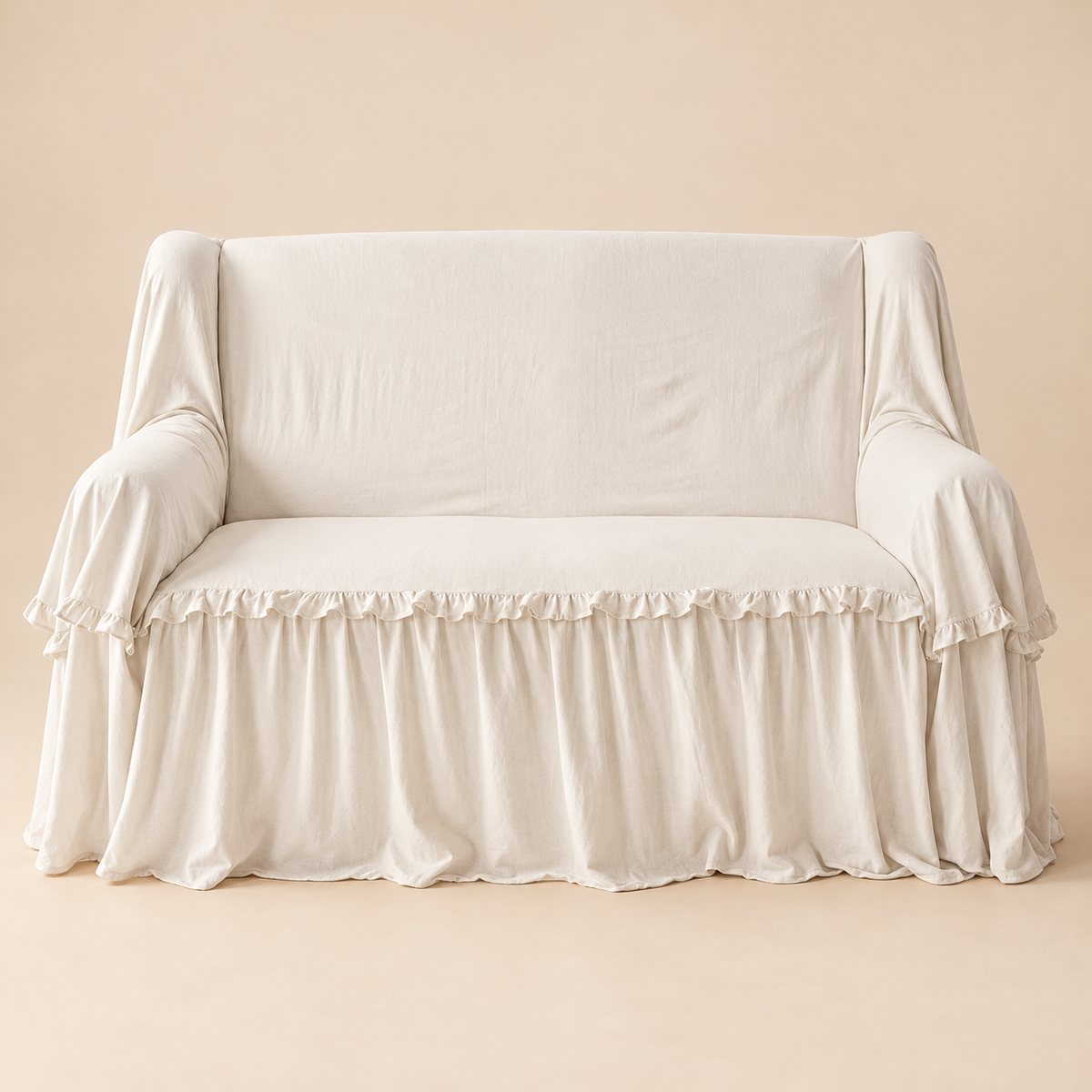 Copridivano con Gala Volant Naturale in Microfibra 160 x 280 cm – Blanc Mariclò