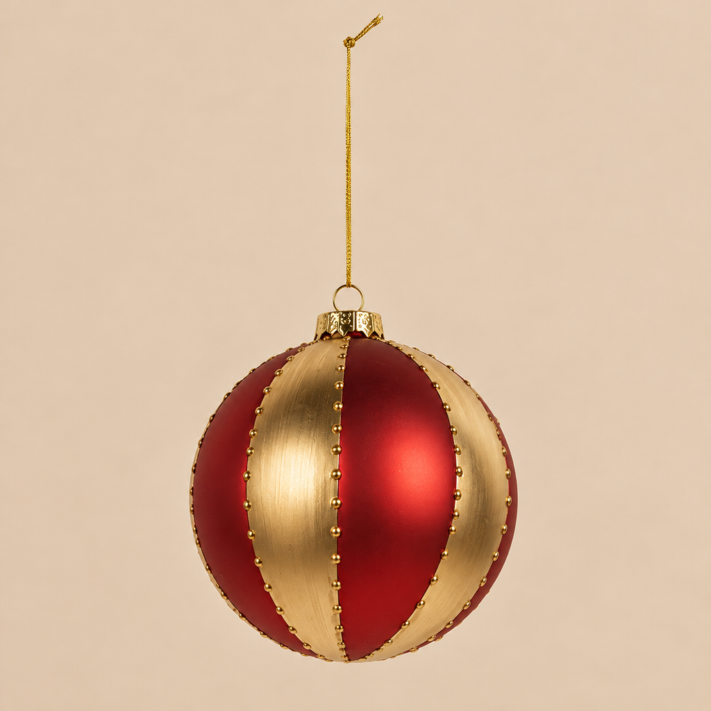 Sfera di Natale in Vetro Oro e Rosso con Decorazioni in Rilievo Ø10 cm