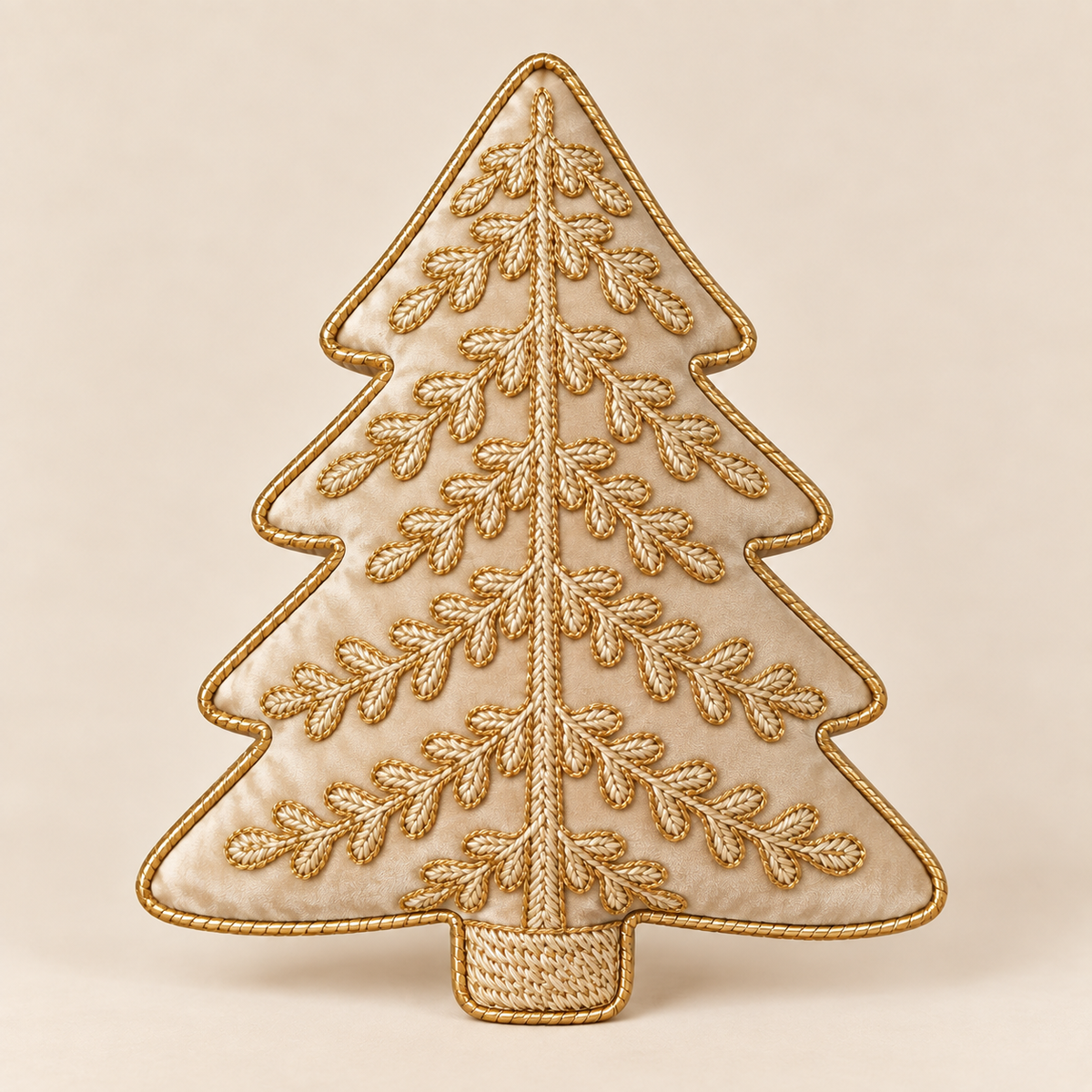 Cuscino Natalizio Sagomato Albero Oro con Applicazioni 32 x 42 cm