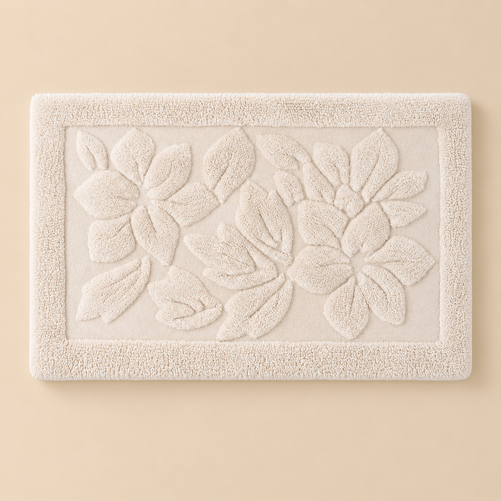 Tappeto Bagno con Fiori Blanc Mariclò Panna 50 x 80 cm
