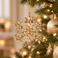Fiocco di Neve Natalizio da Appendere in Metallo Dorato e Cristalli Vetro Champagne – Collezione Fiocchi di Ghiaccio Ø 11,5 cm