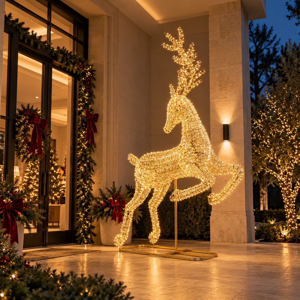 Renna Natalizia Luminosa Gigante EDG Enzo De Gasperi Oro con 8300 MicroLED – 180 x 60 x H 303 cm – IP44
