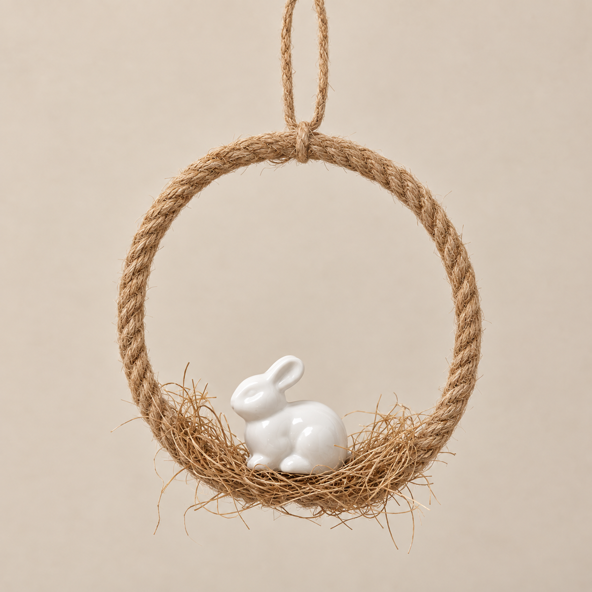 Decorazione Pasquale Sospesa con Coniglietto in Ceramica Ø 21 cm