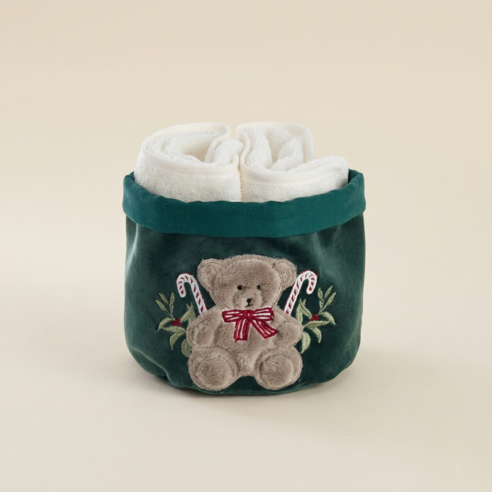 Cestino con lavette Teddy Bear verde