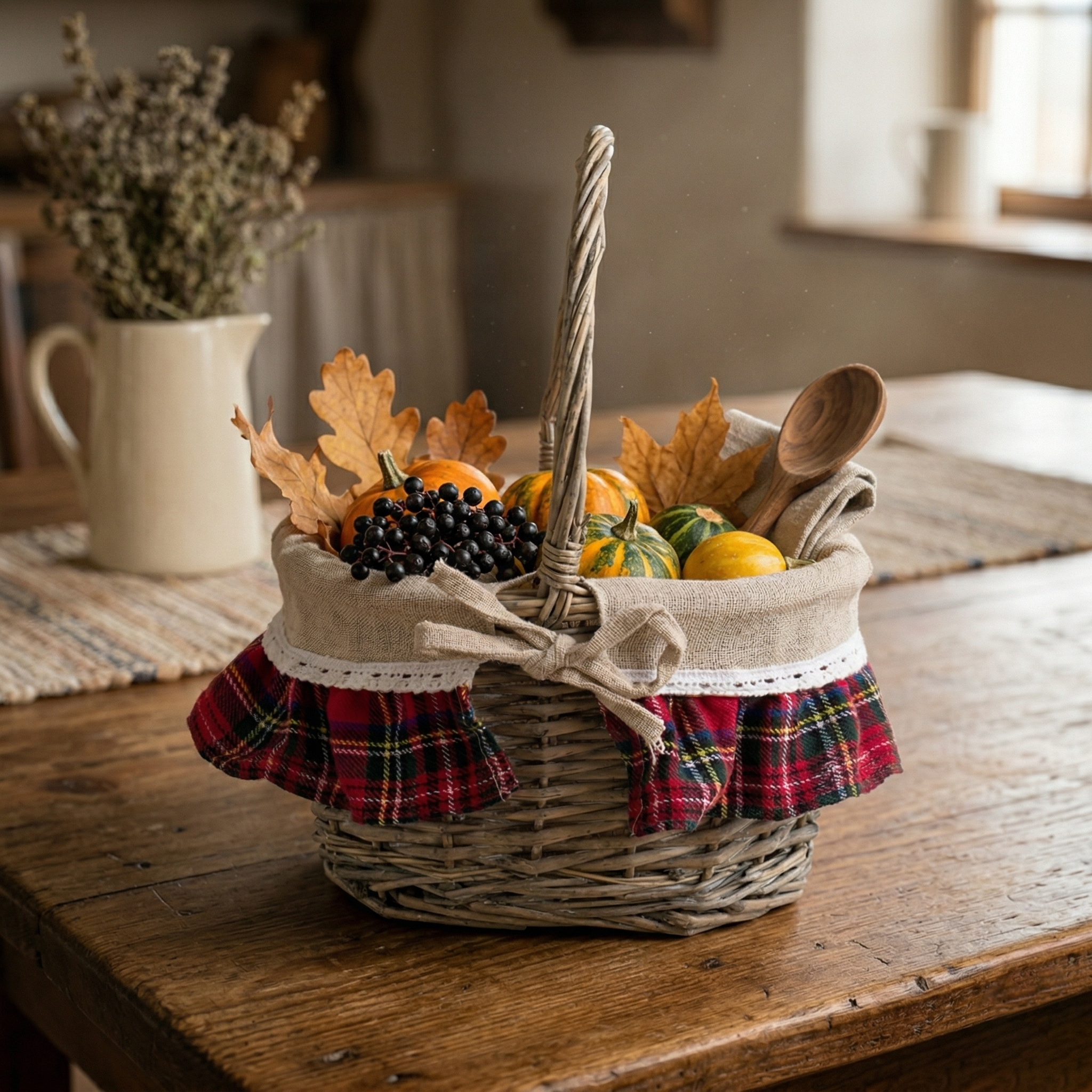 Cestino con manico tartan