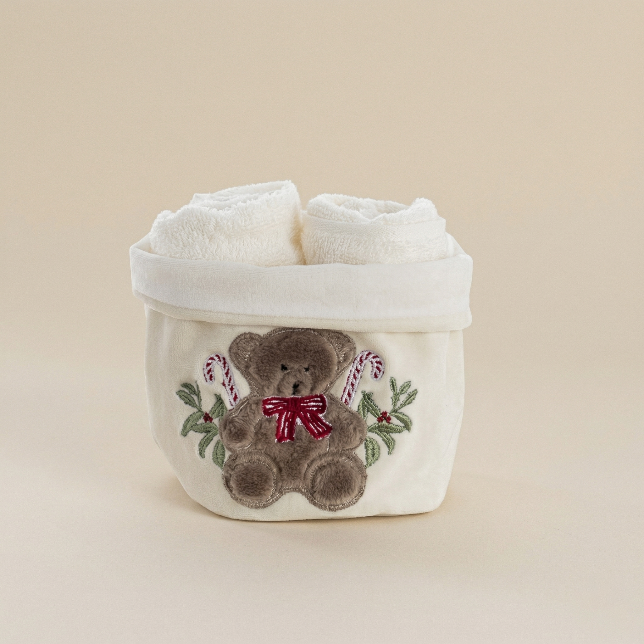 Cestino con lavette Teddy Bear bianco