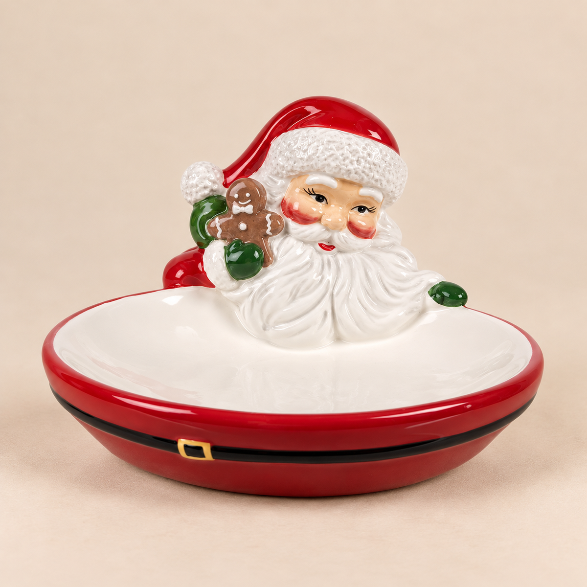 Ciotola Natalizia Decorativa Babbo Natale in Ceramica Rossa 19 x 16 x H10 cm