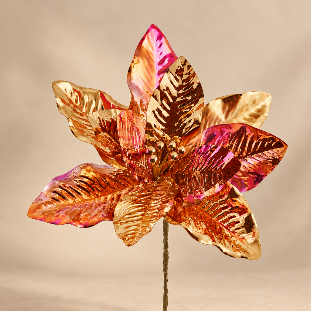 Stella di Natale Metallizzata Oro e Rosa h. 36 cm