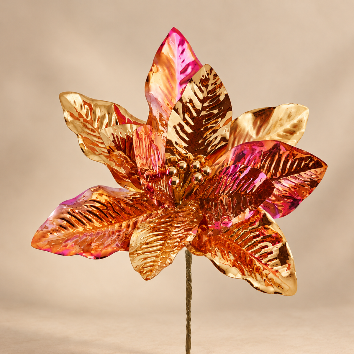 Stella di Natale Metallizzata Oro e Rosa h. 36 cm