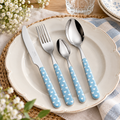 Servizio Posate 24 Pezzi Bistrot Azzurro con Cuori Bianchi – Acciaio Inox 18/10
