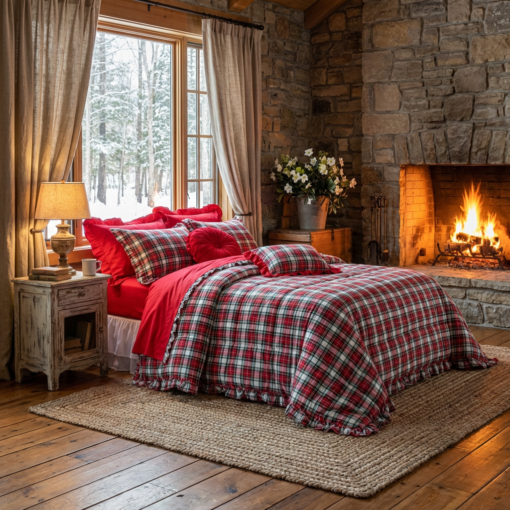 Completo letto 2 piazze Tartan rosso