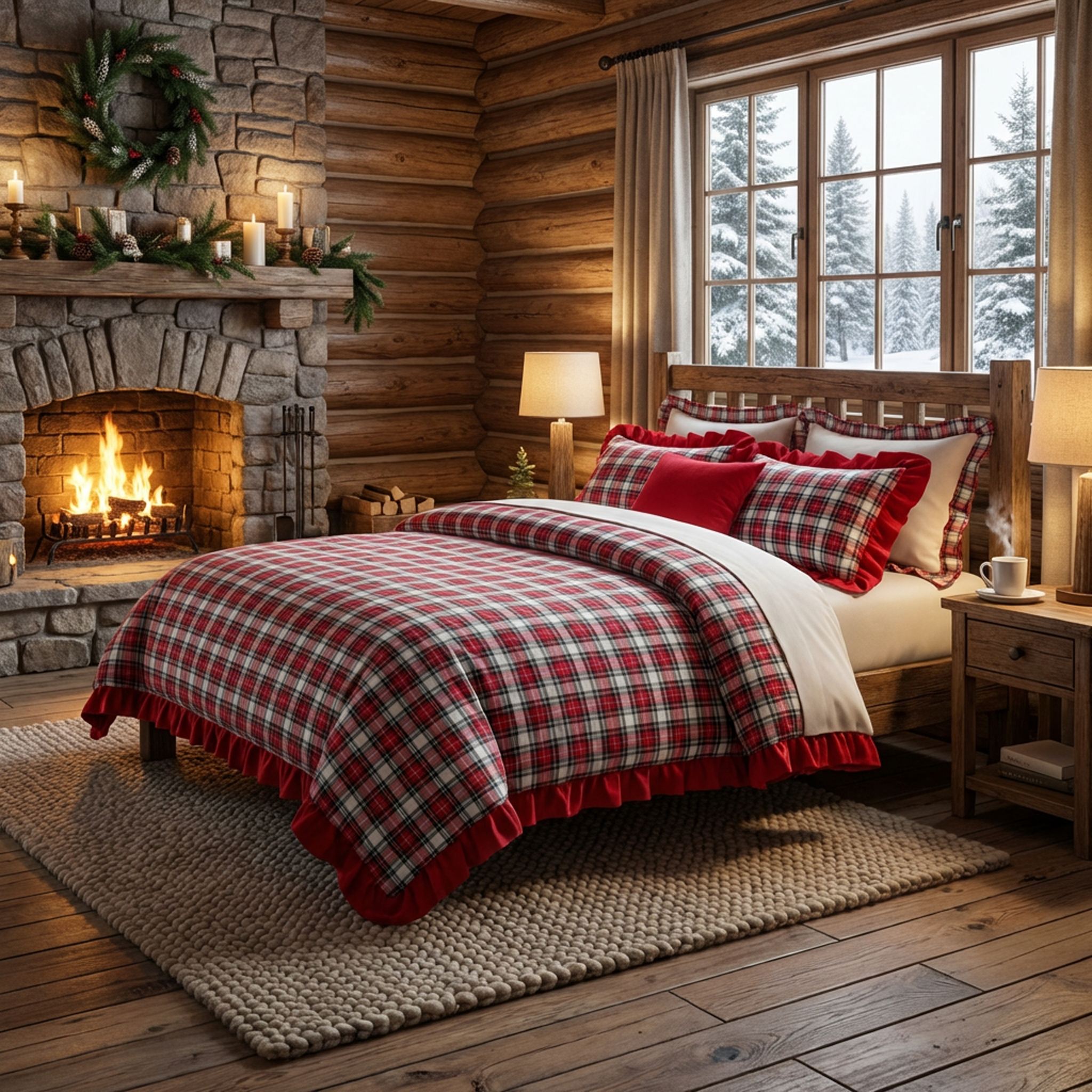 Completo letto 2 piazze Tartan avorio