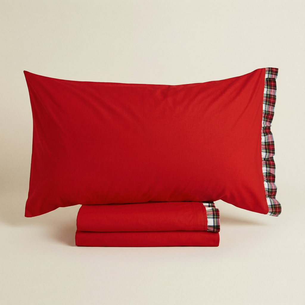 Completo letto 2 piazze Tartan rosso