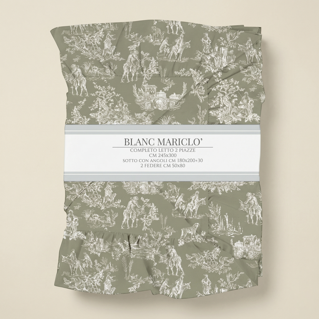 Completo letto matrimoniale Toile de Jouy verde