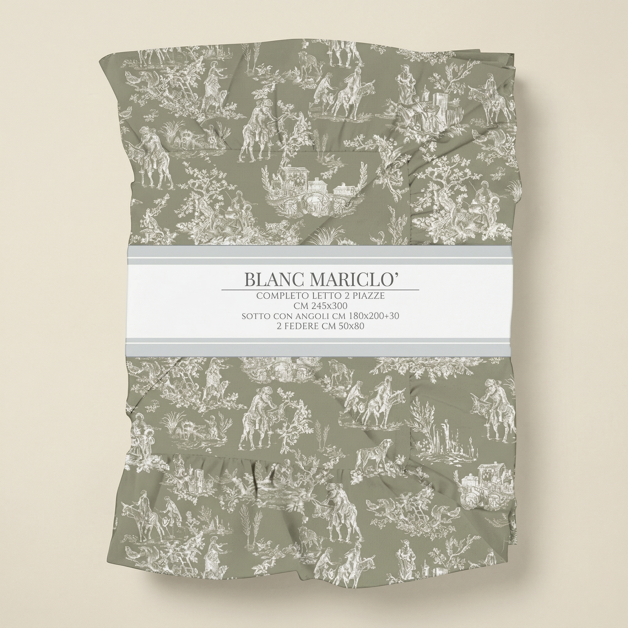 Completo letto matrimoniale Toile de Jouy verde