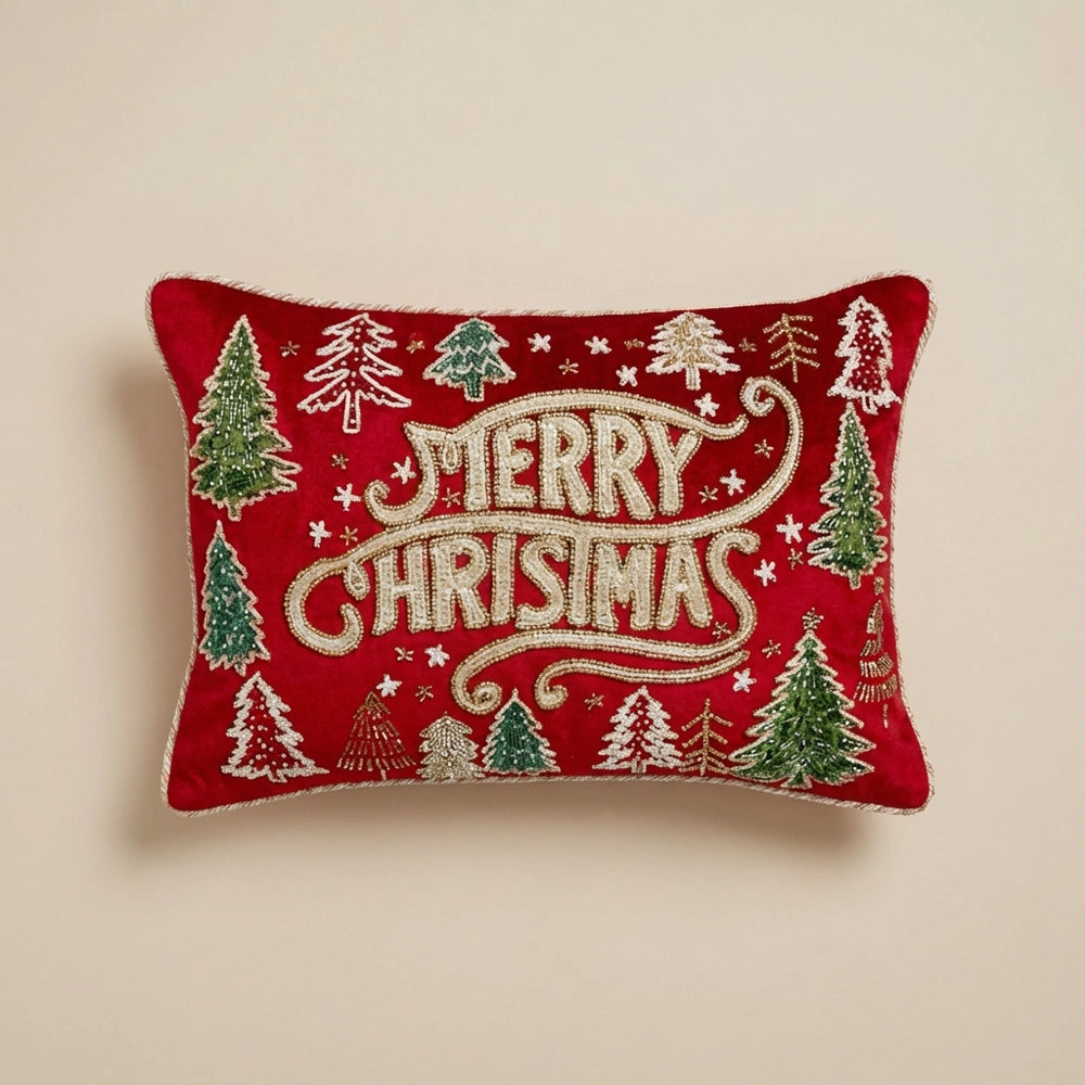 Cuscino ricamato Merry Christmas