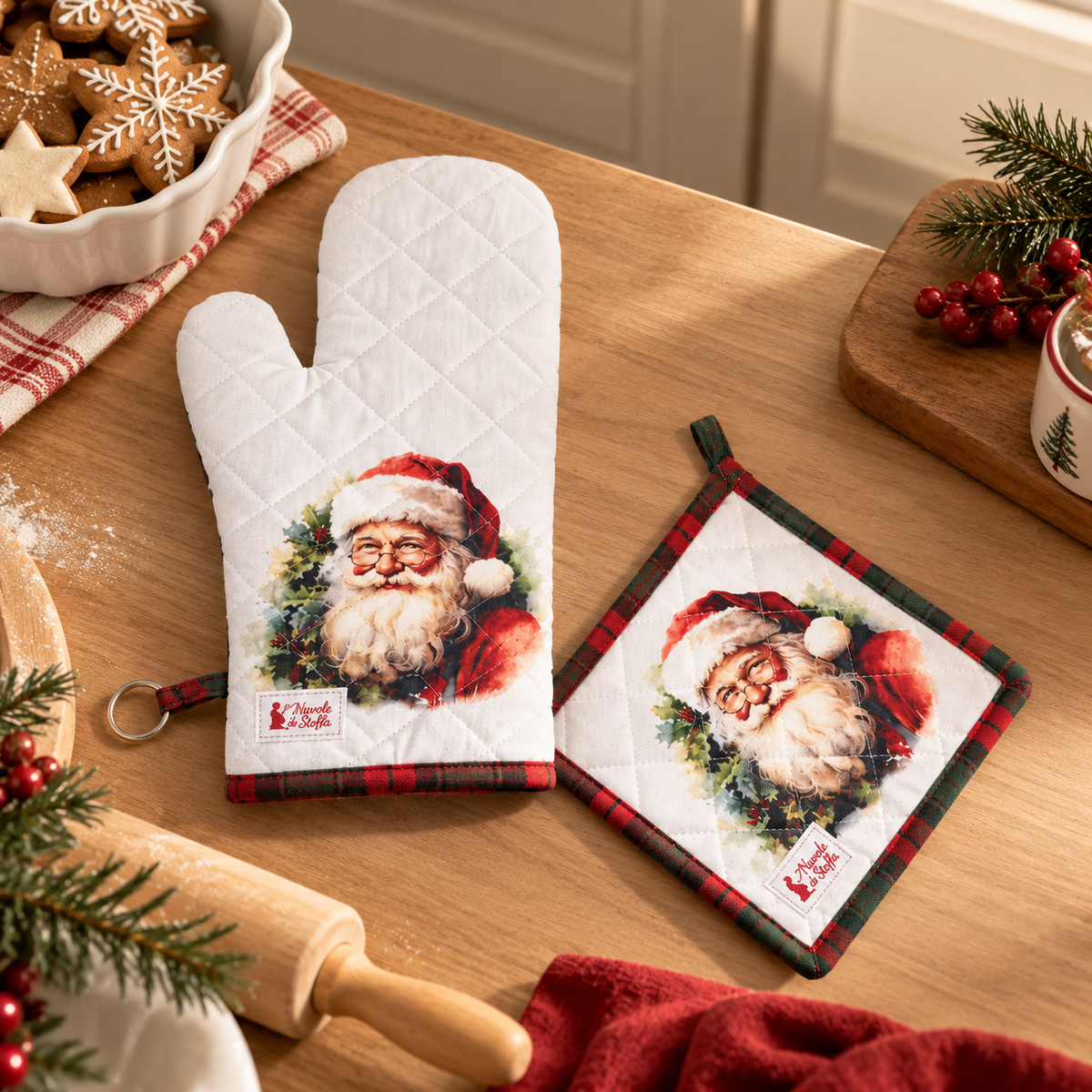 Set Guanto da Forno e Presina Natalizia Christmas is Coming con Babbo Natale