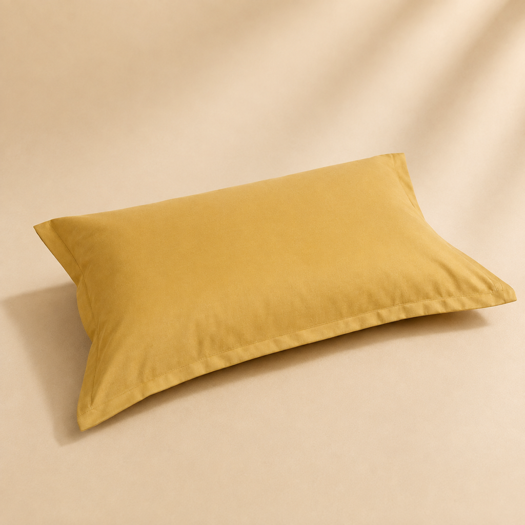 Coppia Copriguanciale Enne in Raso di Puro Cotone – 50 x 80 cm Ocra