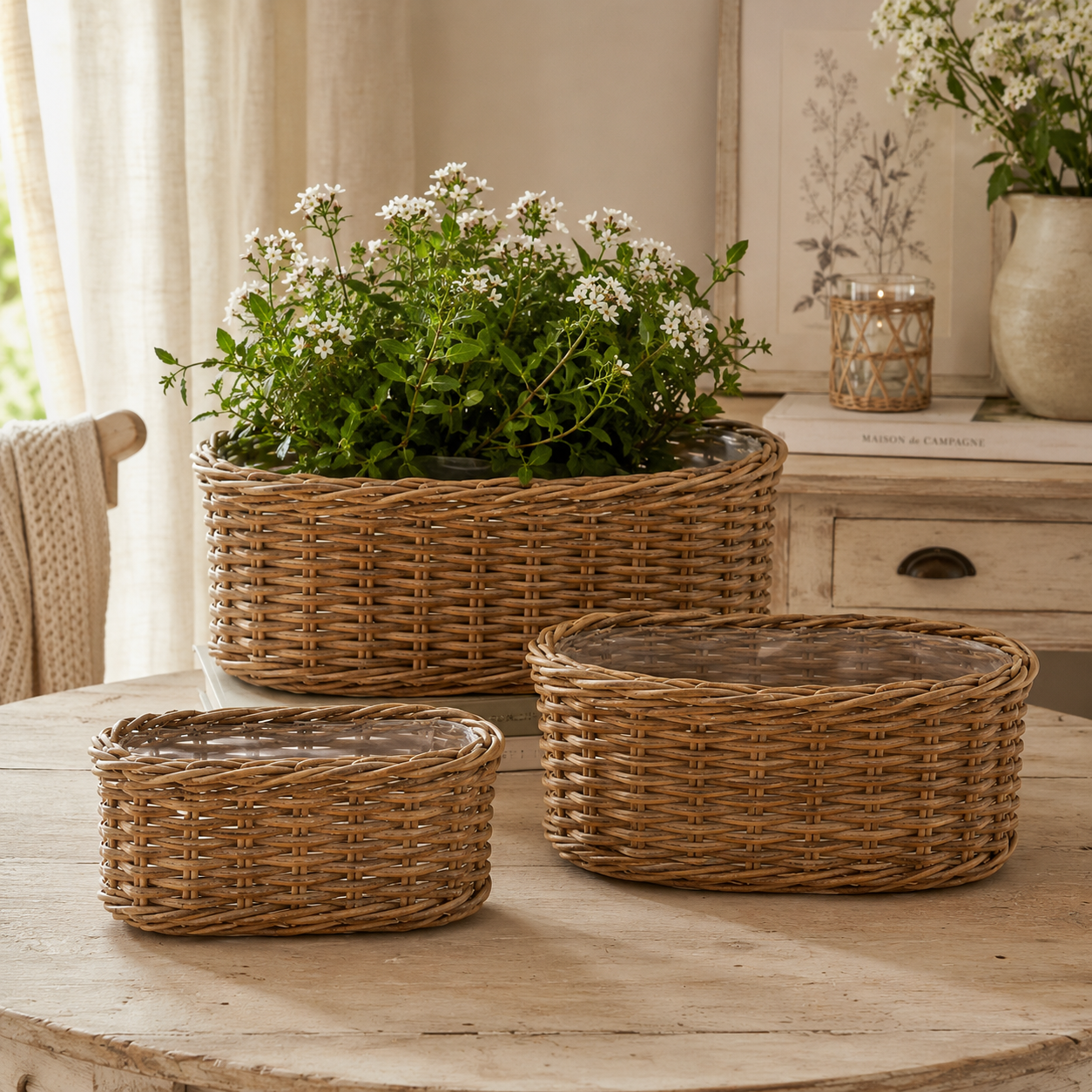 Cesto coprivaso Ovale in Rattan – Disponibile in 3 Dimensioni
