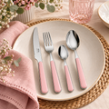Servizio Posate 24 Pezzi Bistrot Rosa in Acciaio Inox 18/10 – Manico Decorato Rosa Cipria