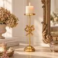 Portacandela Alto con Fiocco Oro Anticato 30 cm