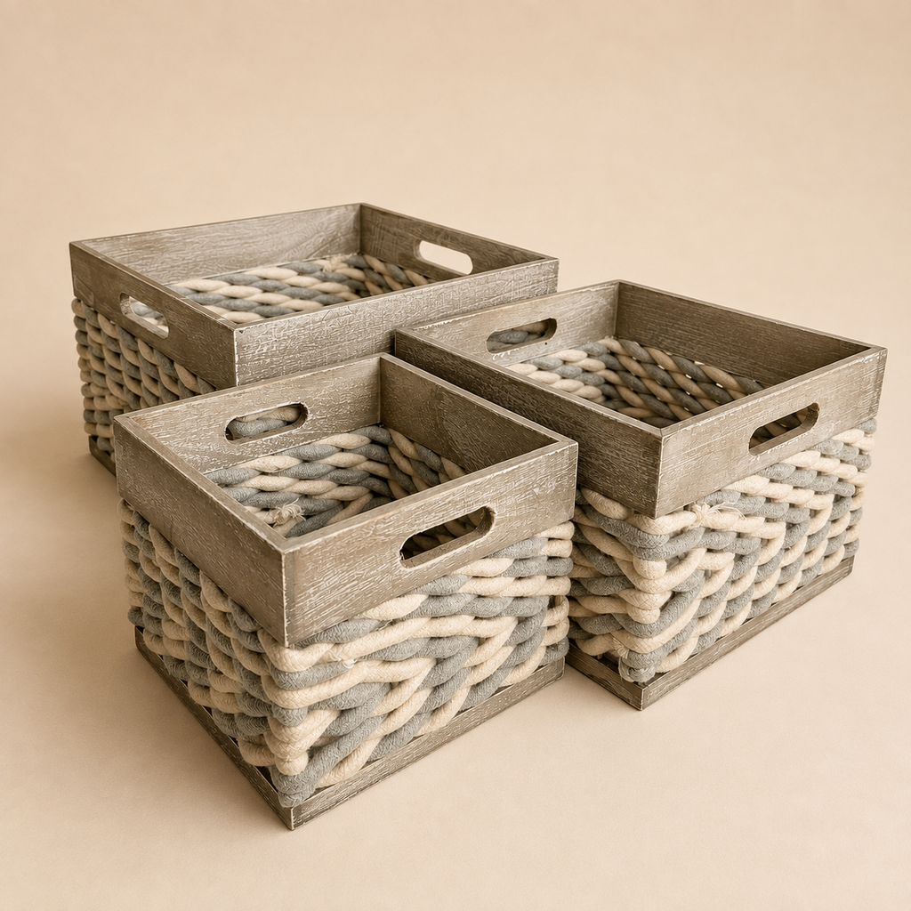Cesta Portaoggetti in Legno e Corda – Varie Dimensioni