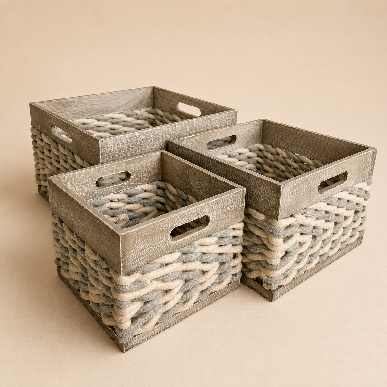 Cesta Portaoggetti in Legno e Corda – Varie Dimensioni