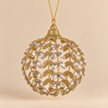 Sfera di Natale Traforata Tracce di Luce in Metallo Oro Glitterato con Cristalli Trasparenti – 12x15 cm