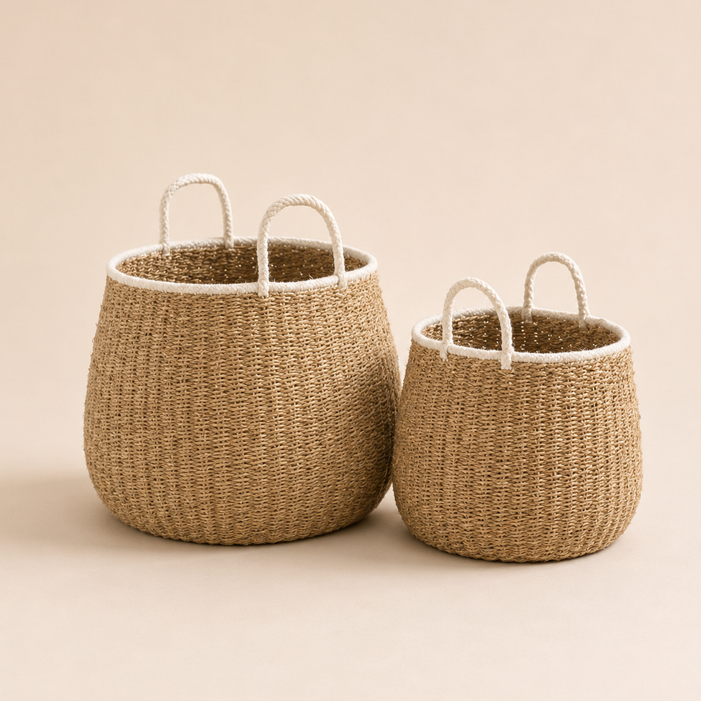 Cesto Intrecciato Naturale con Manici – Disponibile in 2 Dimensioni