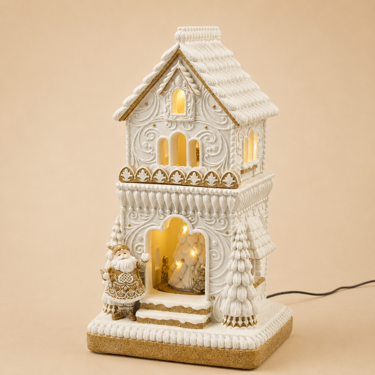 Casetta Marzapane con Mini LED, Movimento e Musica – H 47 cm