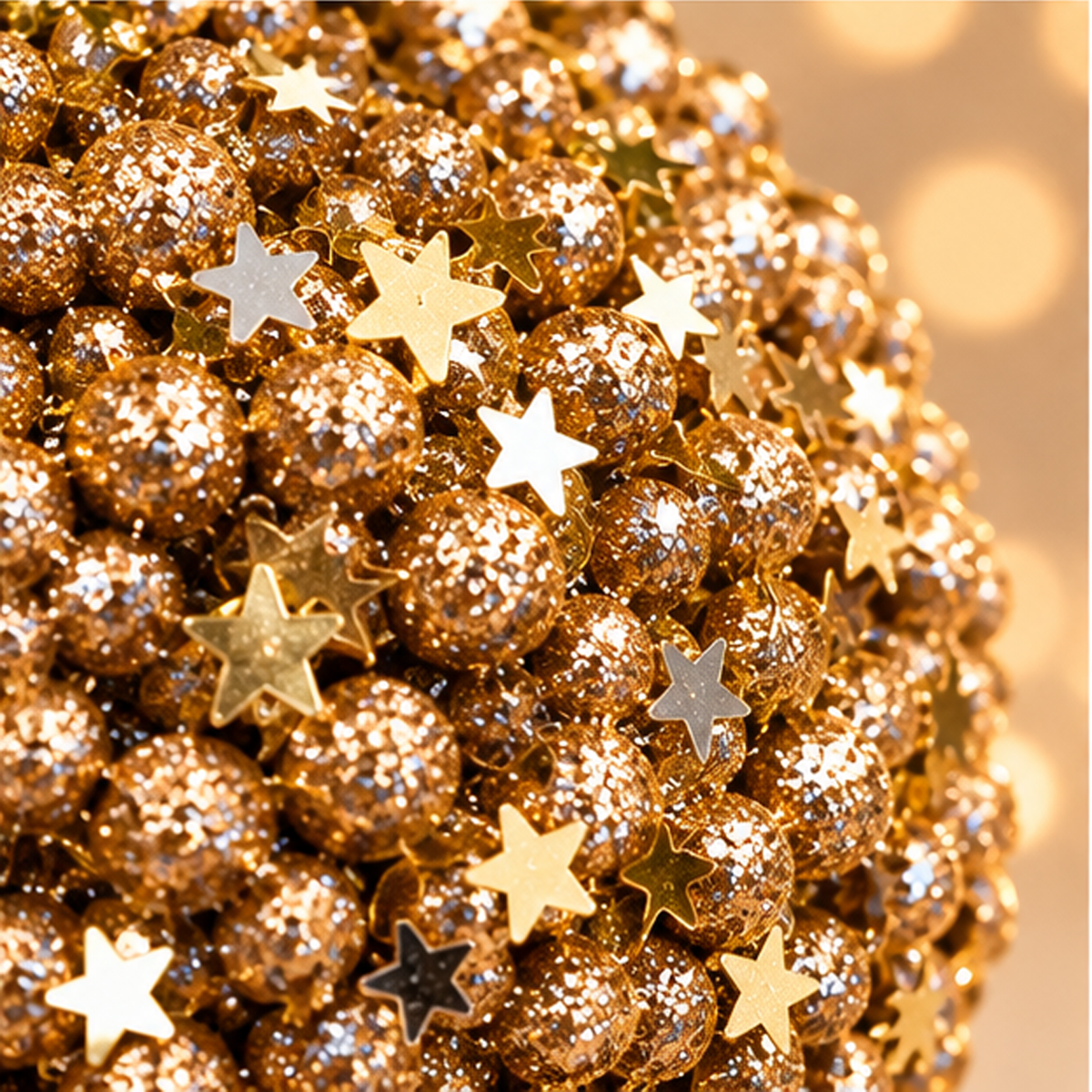 Sfera di Natale Oro Champagne con Glitter e Stelline Ø 10 cm in PVC