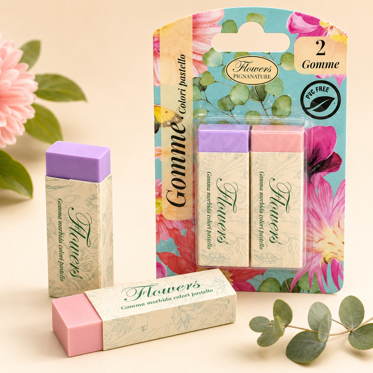 Set 2 gomme Pigna Nature Flowers