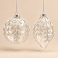 Decorazione Natalizia EDG in Vetro Trasparente con Foglie Bianche Glitterate 10 cm