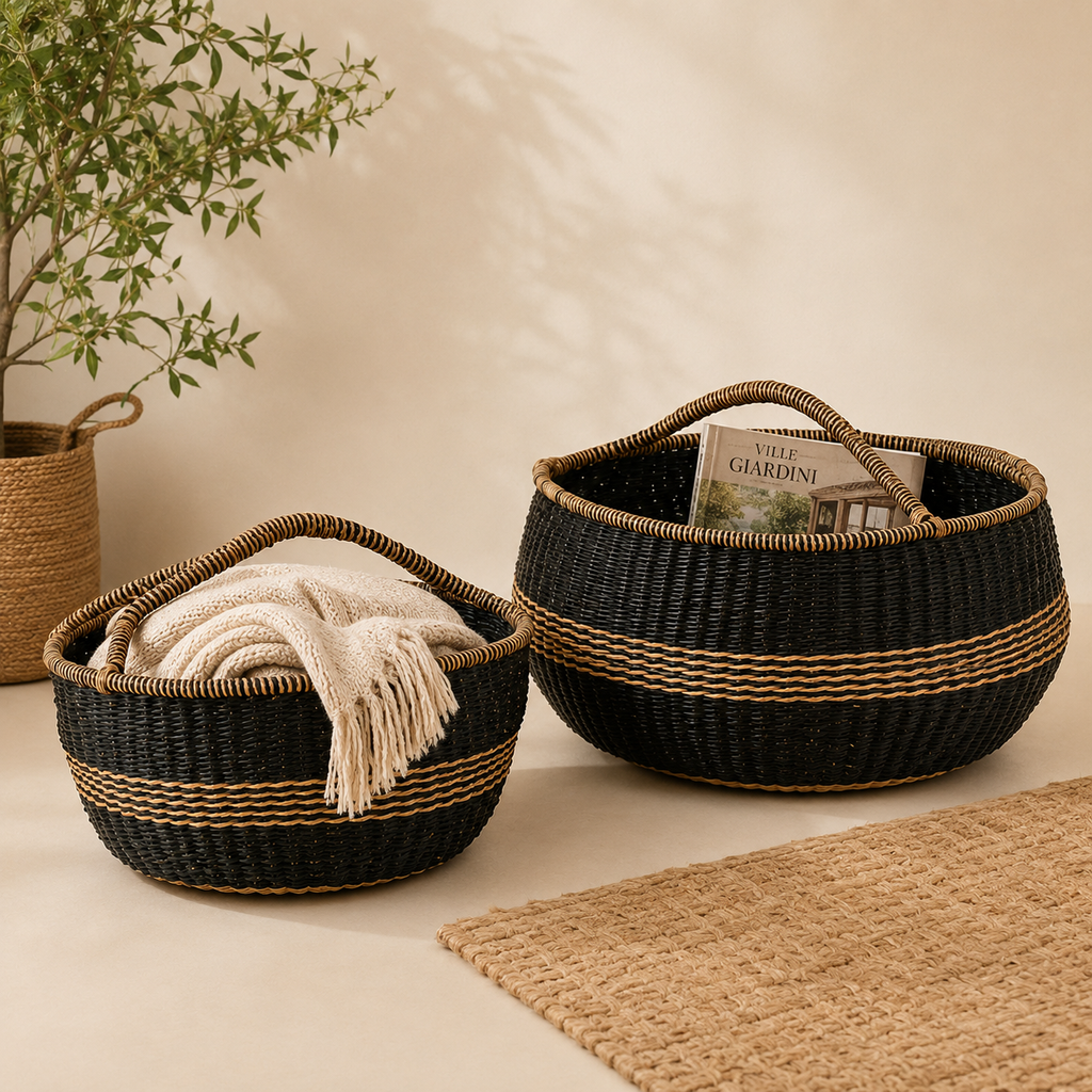 Cesto Zostera Nero con Manici – Ø 38 / Ø 60 cm