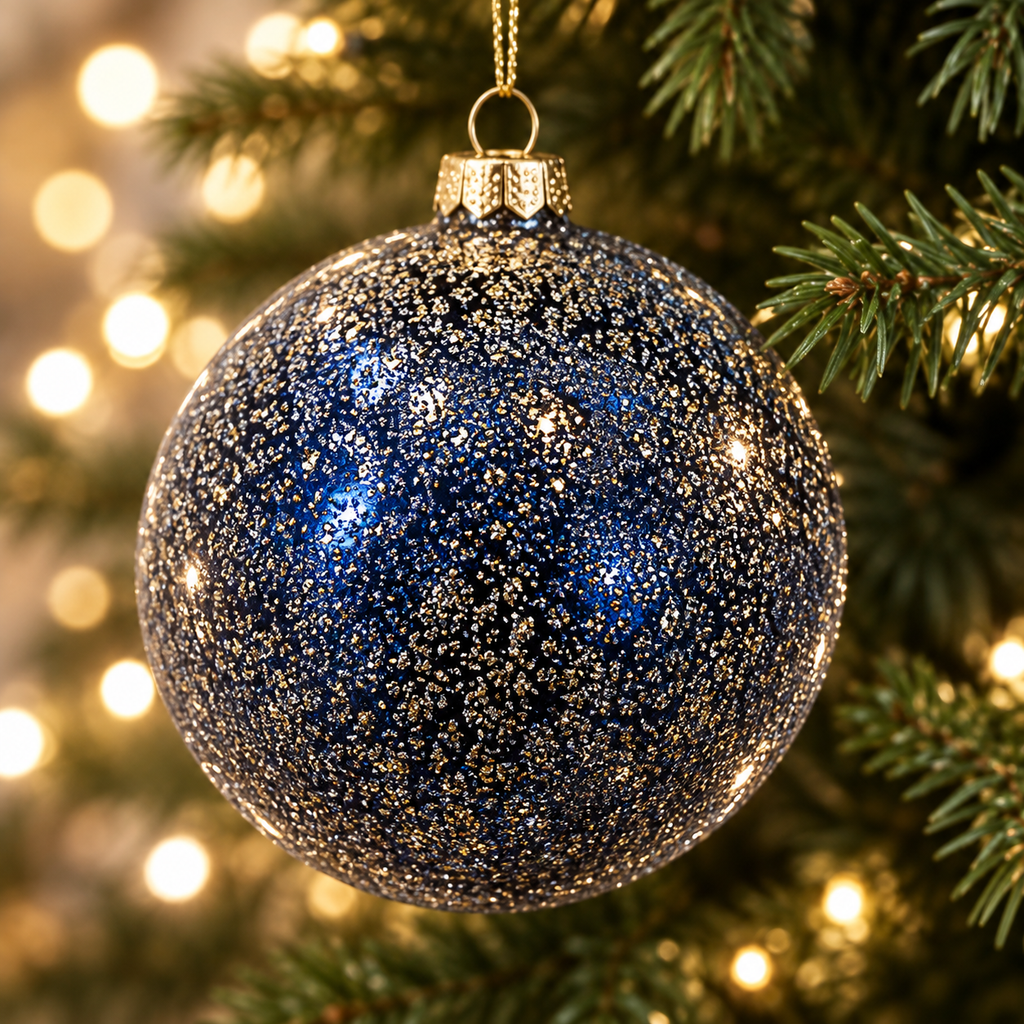 Sfera di Natale in Vetro Blu e Argento Effetto Ghiaccio Ø 12 cm