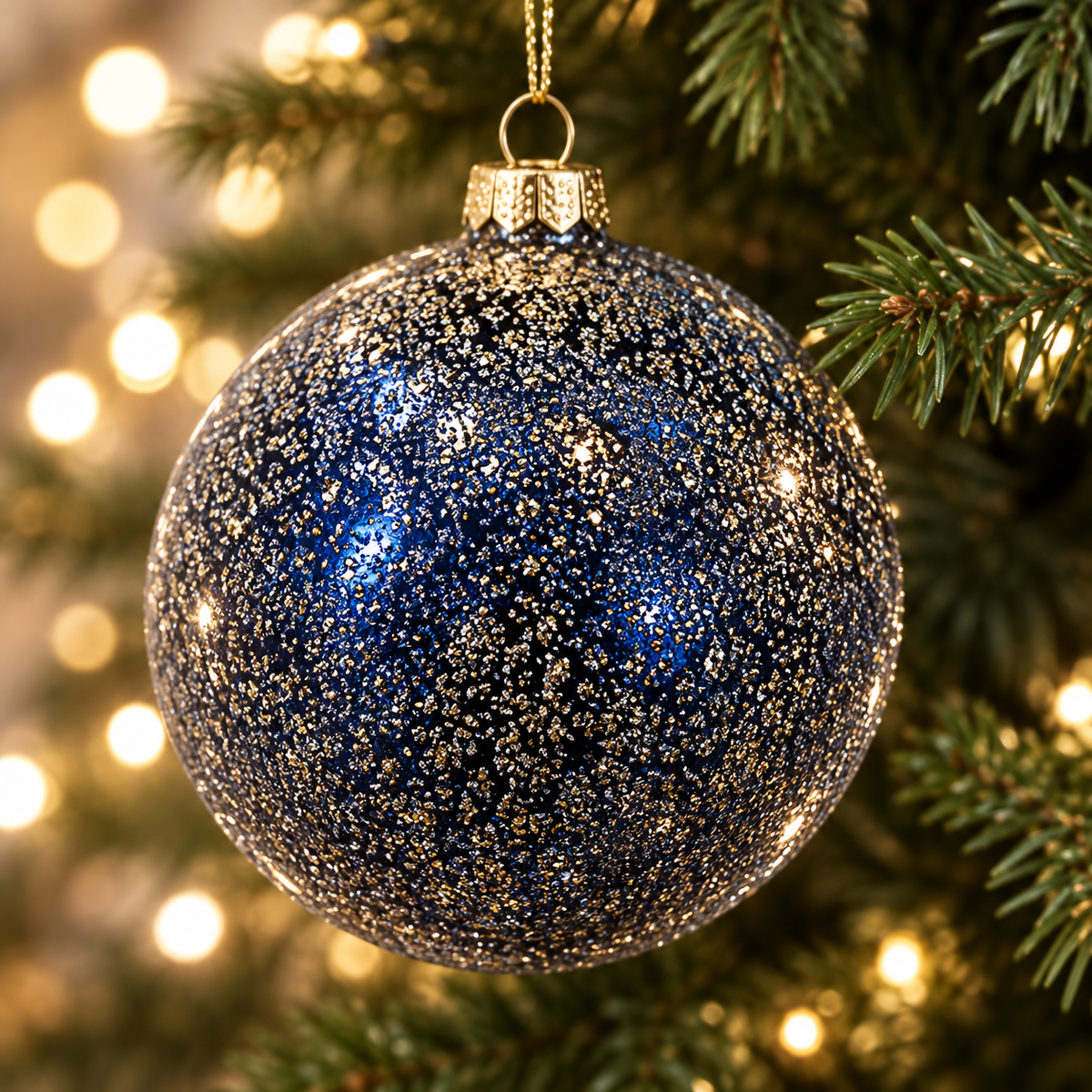 Sfera di Natale in Vetro Blu e Argento Effetto Ghiaccio Ø 12 cm