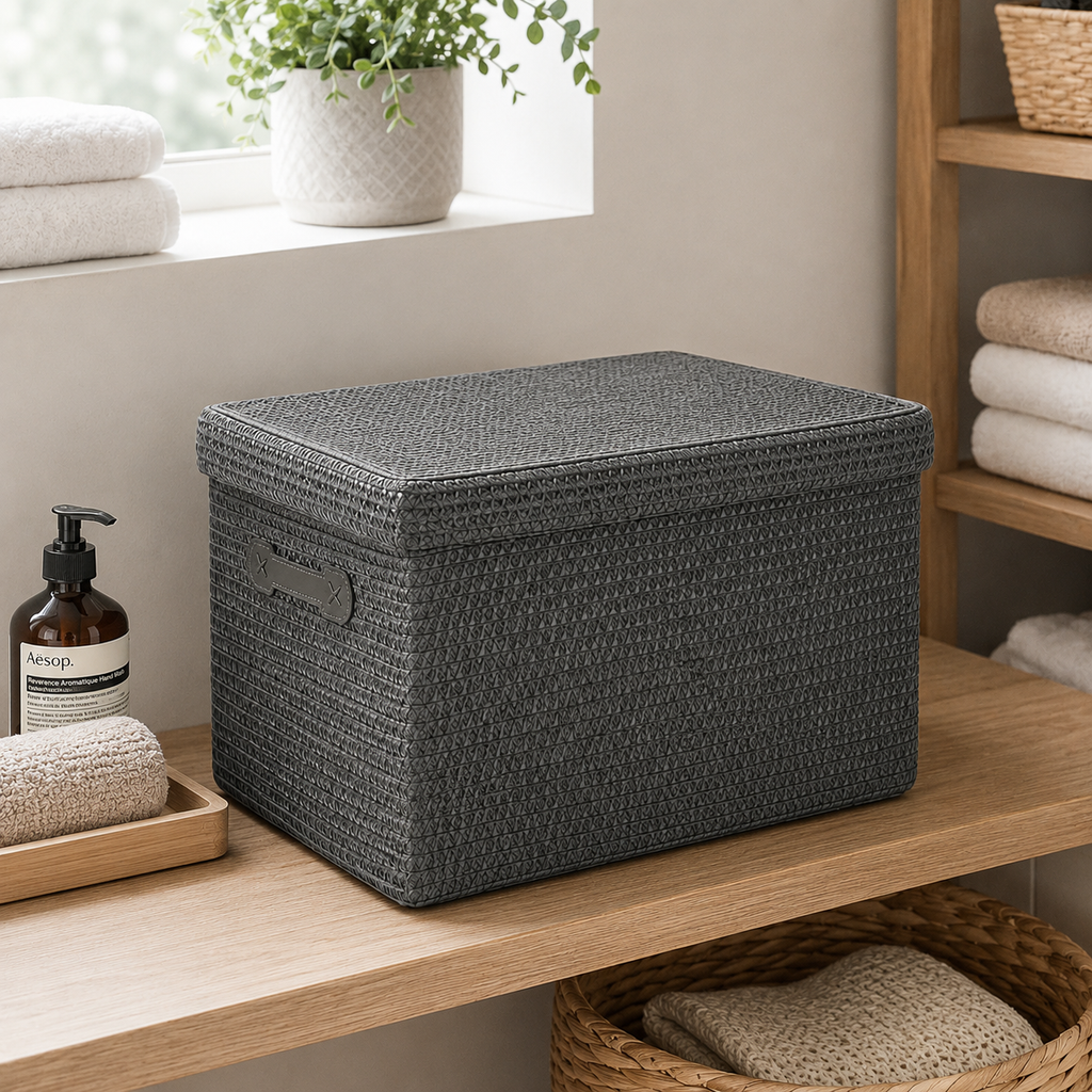 Cestino Portaoggetti con Coperchio Grigio Kela Rimossa – 42 x 30 x H 26 cm