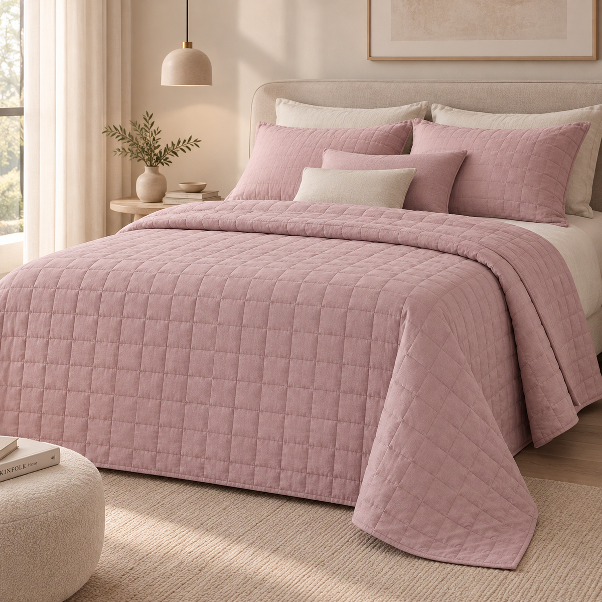Trapunta Leggera Matrimoniale Double-Face in Percalle di Cotone Riciclato Rosa Antico Polvere 260 x 270 cm – Tessitura Randi