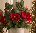 Ramo Magnolia Natalizio Rosso con Bacche e Foliage h.104 cm