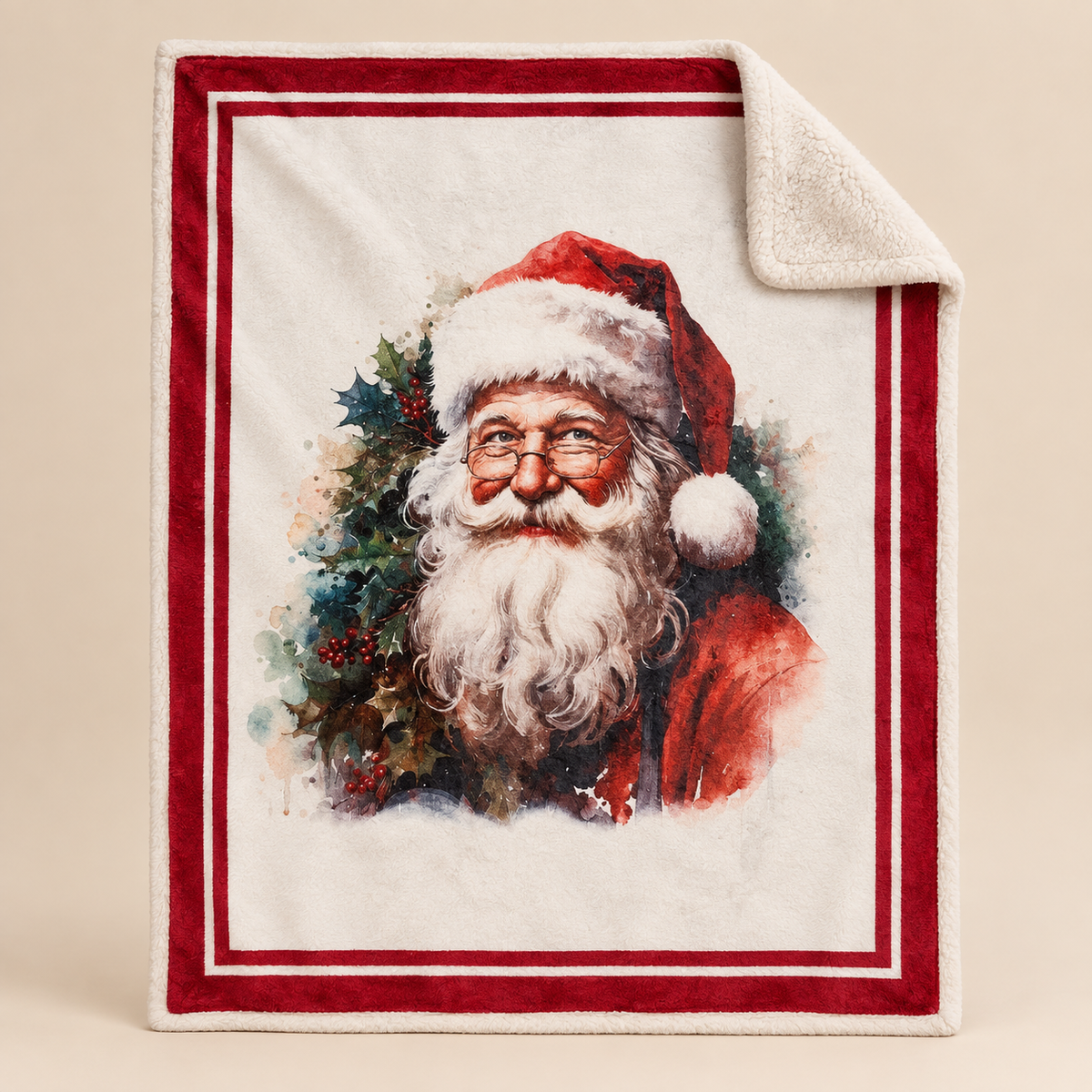 Plaid Natalizio Christmas in the Country con Babbo Natale 130 x 160 cm