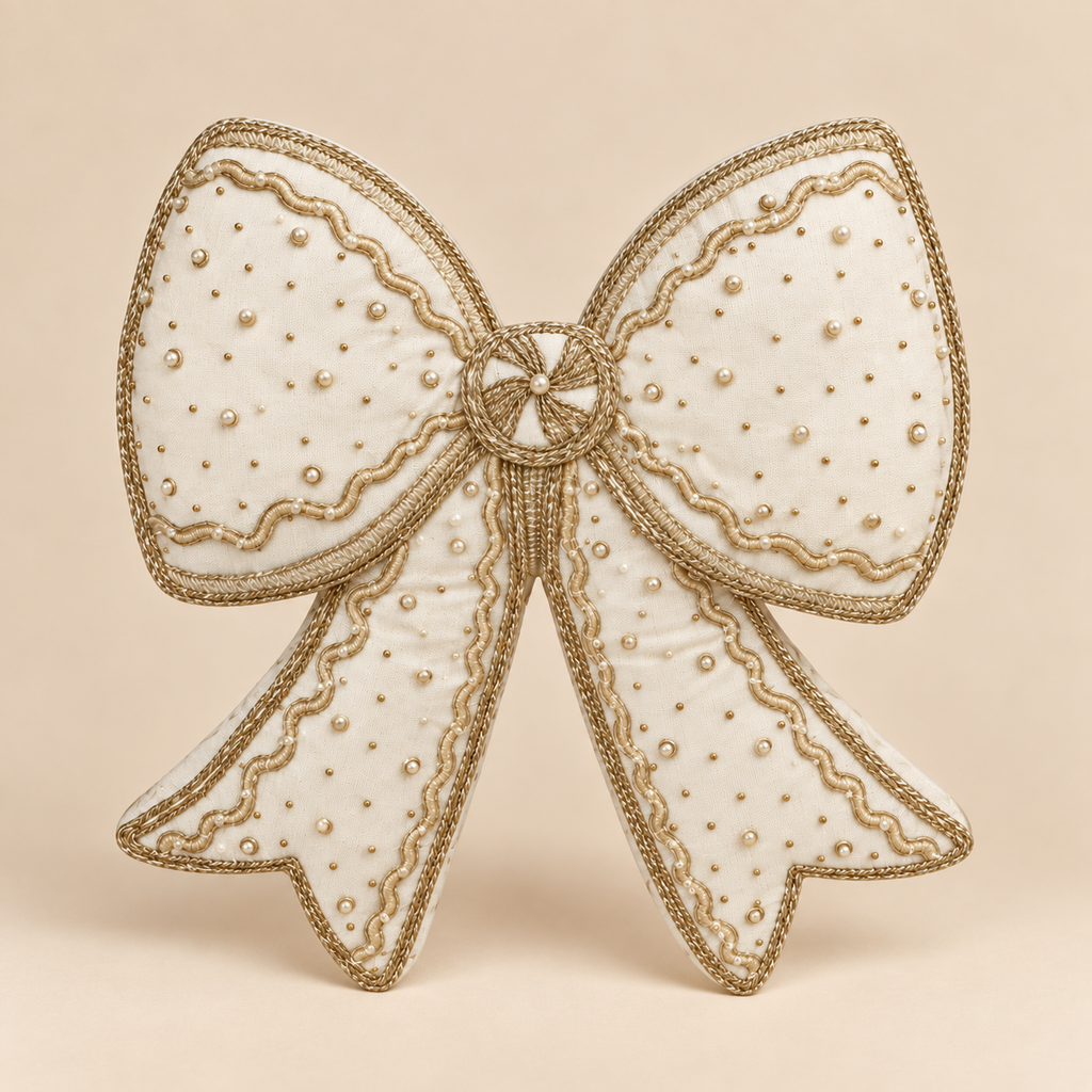 Cuscino Sagomato Fiocco Bianco e Oro 38 x 40 cm