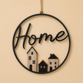 Decorazione da parete “Home” in legno e metallo — Ø 38 cm Nera