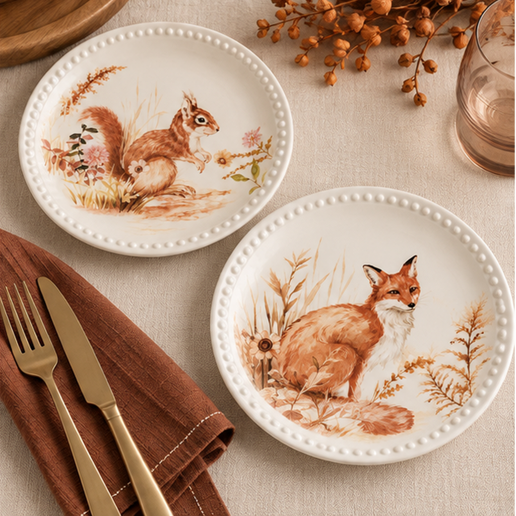 Set 2 Piatti Dessert in Ceramica con Decori Assortiti - Collezione Octavia