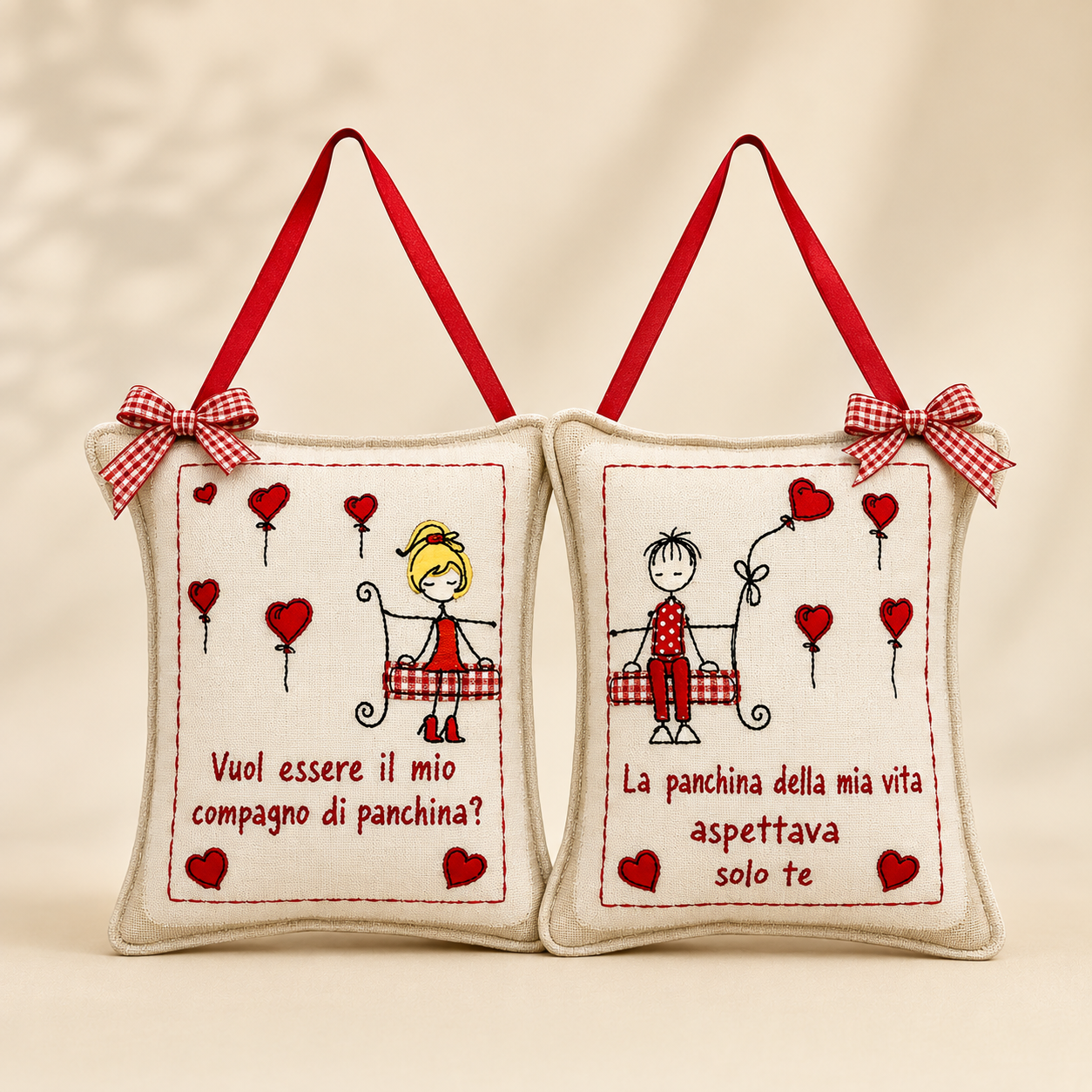 Cuscino doppio Frase amore Vuoi essere il mio compagno di panchina?