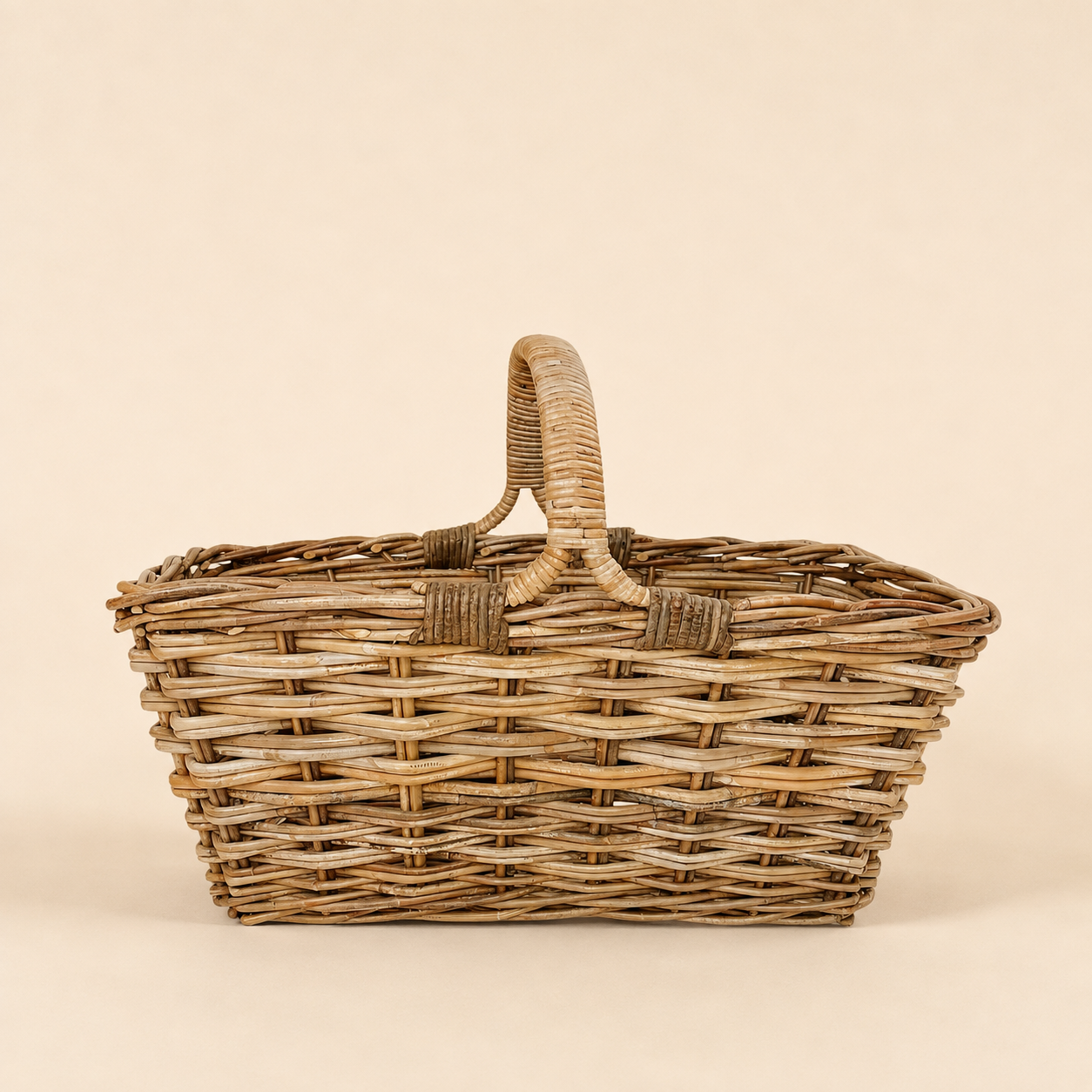 Cesto Rettangolare in Rattan con Manico – 60 x 30 x H 40 cm