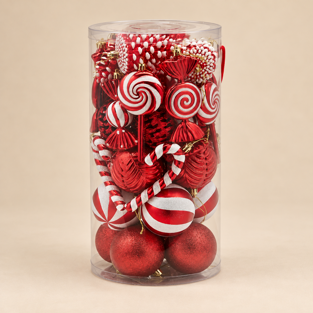 Set 40 Addobbi Natalizi Rossi e Bianchi a Forma di Caramelle e Dolciumi