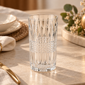 Set 6 Bicchieri Acqua in Vetro Trasparente Lavorato con Decoro Geometrico in Rilievo